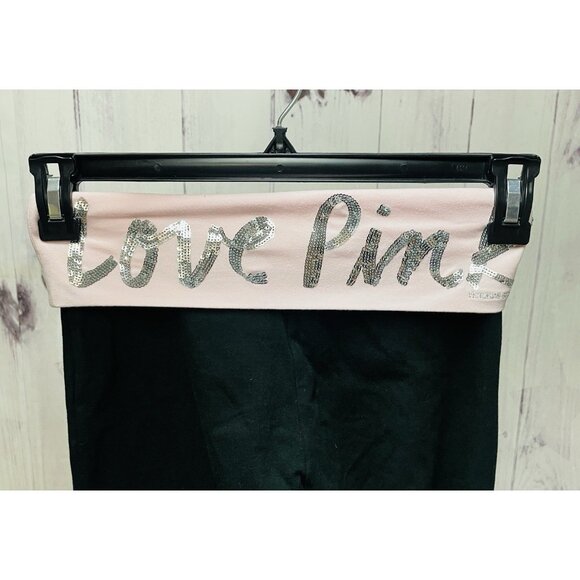 Victorias Secret Love PINK Leggings Womens S Yoga Capri Fold Over Waist Spellout - Picture 2 of 4